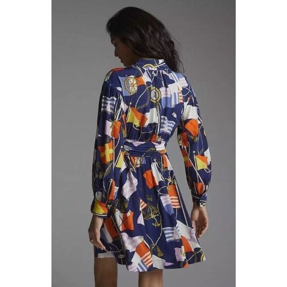 NWT Anthropologie Maeve Women's Scarf-print Mini Shirtdress Size S Navy #8F413 - Picture 3 of 13